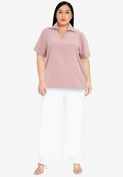 Divina Collared V-Neck with Detail Necklace Blouse Top