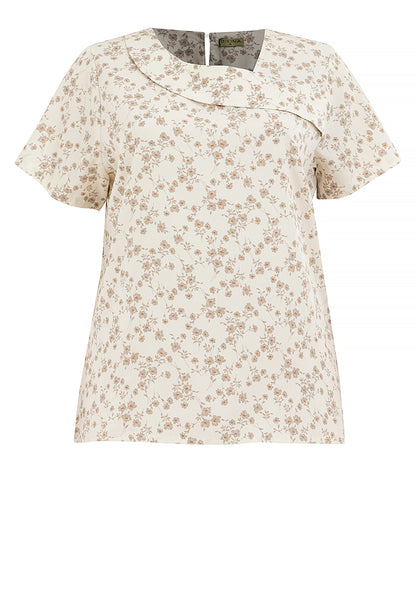 Divina Plus Size Decorative Ruffle Neckline Floral Print Blouse Top