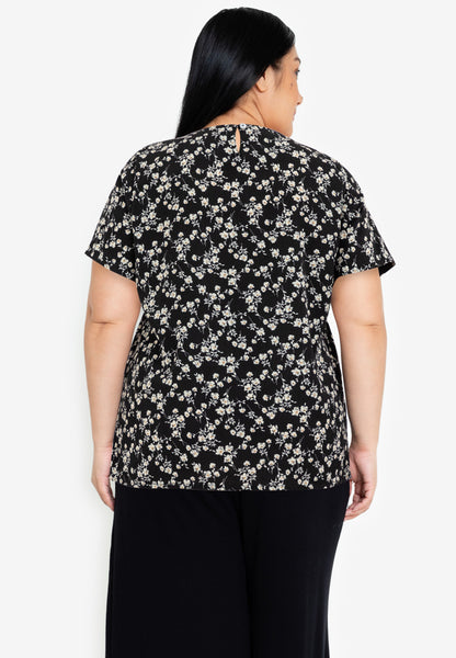 Divina Plus Size Decorative Ruffle Neckline Floral Print Blouse Top