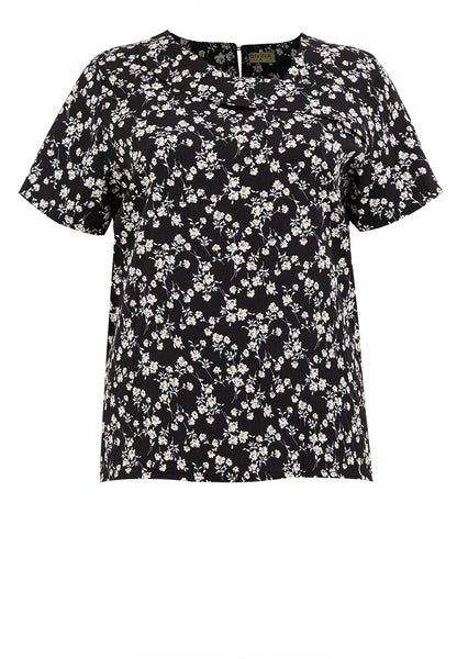 Divina Plus Size Decorative Ruffle Neckline Floral Print Blouse Top