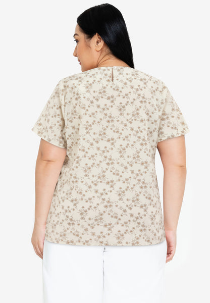 Divina Plus Size Decorative Ruffle Neckline Floral Print Blouse Top