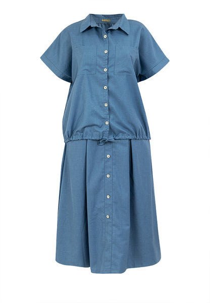 Divina Plus Size Button Down Collared Crop Shirt & Pleated Midi Skirt Terno