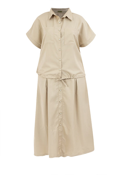 Divina Plus Size Button Down Collared Crop Shirt & Pleated Midi Skirt Terno