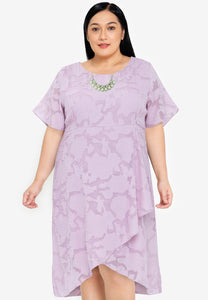Plus Size Special Fabric Overlap Hem Midi Dress