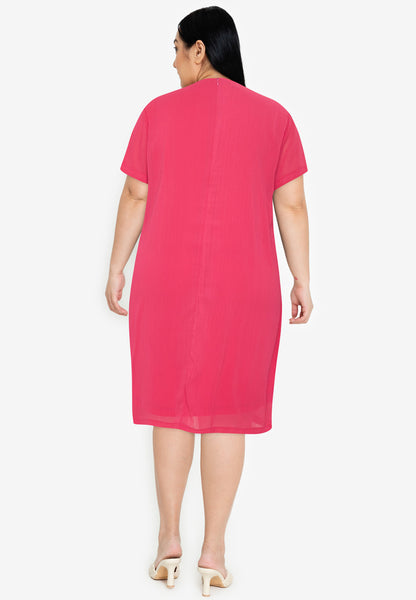 Plus Size Overlap Shift Dress with with Detachable Necklace
