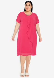 Plus Size Overlap Shift Dress with with Detachable Necklace