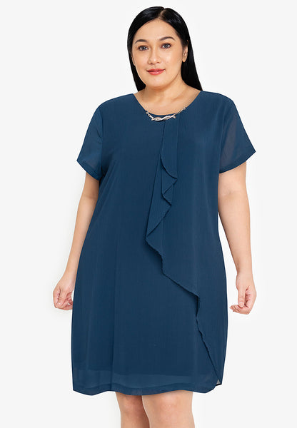 Divina Plus Size Overlap Shift Dress with with Detachable Necklace