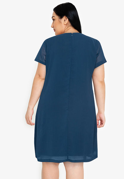 Divina Plus Size Overlap Shift Dress with with Detachable Necklace