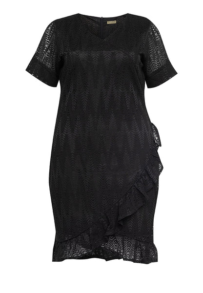 Divina Plus Size V-neck Frill Hem Lace Dress