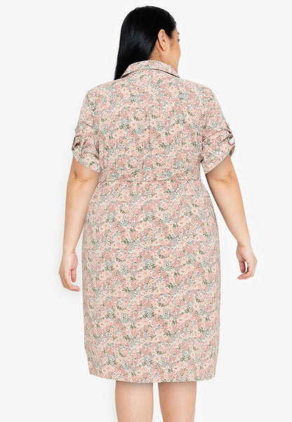 Divina Plus Size Collared Printed Quarter Sleeve Dress