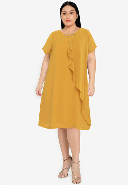 Divina Plus Size Overlap Shift Dress with with Detachable Necklace