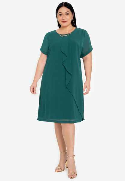 Divina Plus Size Overlap Shift Dress with with Detachable Necklace