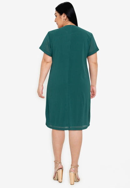 Divina Plus Size Overlap Shift Dress with with Detachable Necklace