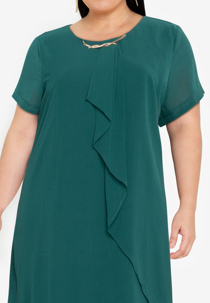 Divina Plus Size Overlap Shift Dress with with Detachable Necklace