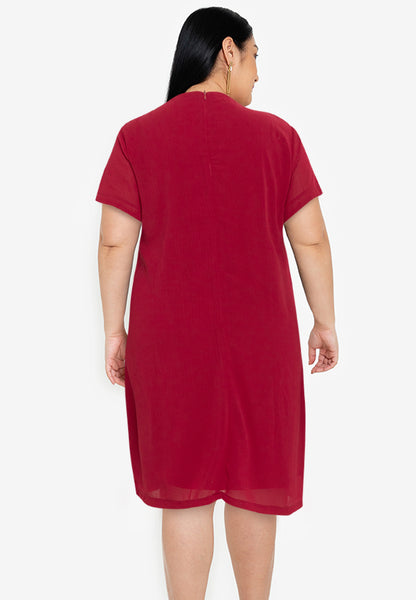 Divina Plus Size Overlap Shift Dress with with Detachable Necklace