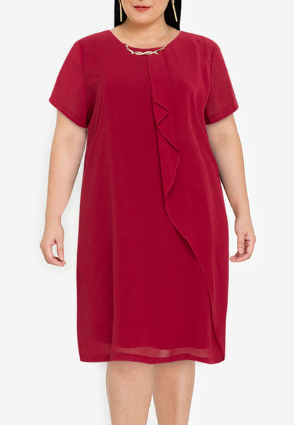 Divina Plus Size Overlap Shift Dress with with Detachable Necklace