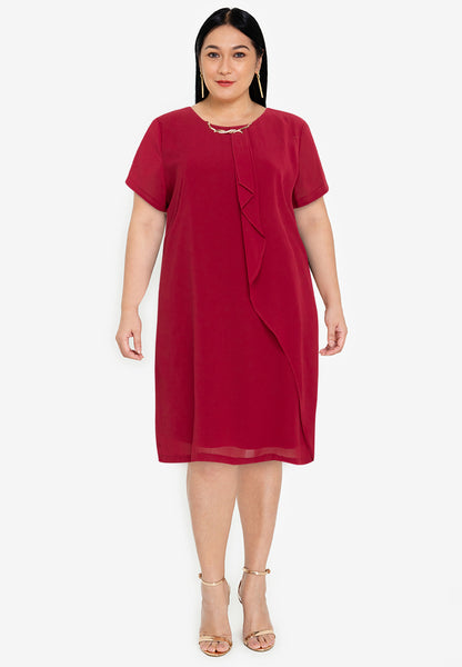 Divina Plus Size Overlap Shift Dress with with Detachable Necklace