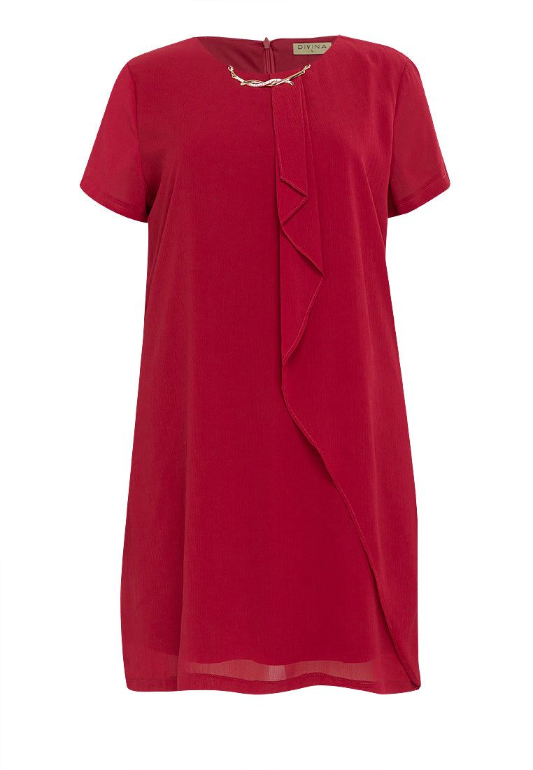 Divina Plus Size Overlap Shift Dress with with Detachable Necklace