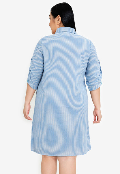 Divina Plus Size Striped Buttoned Collared Shirt Dress