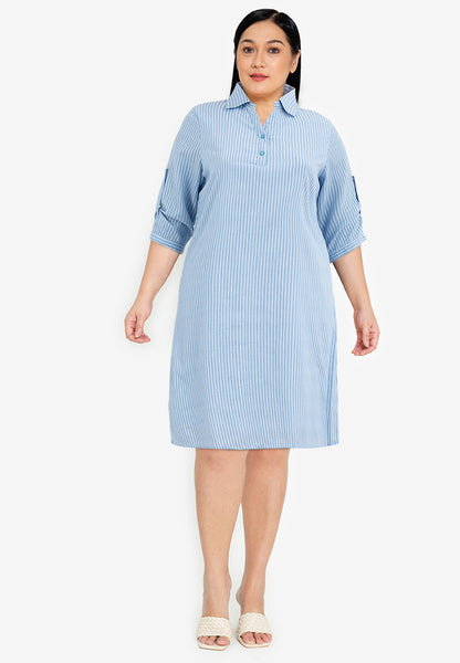 Divina Plus Size Striped Buttoned Collared Shirt Dress