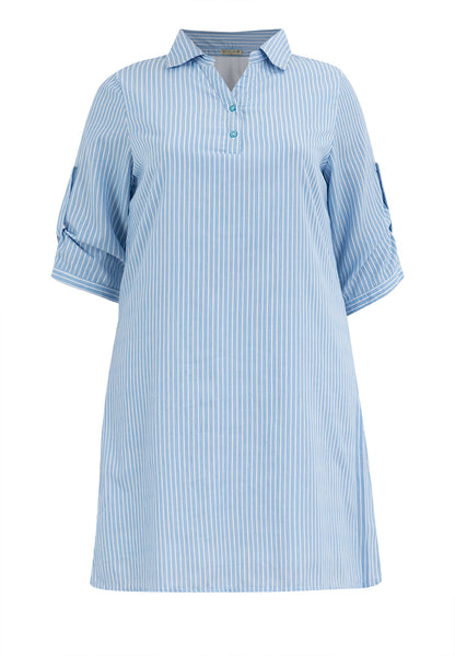 Divina Plus Size Striped Buttoned Collared Shirt Dress