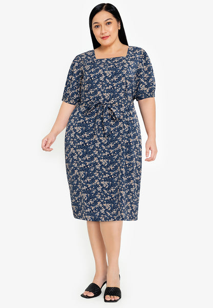 Divina Plus Size Square Neck Puff Sleeve Dress