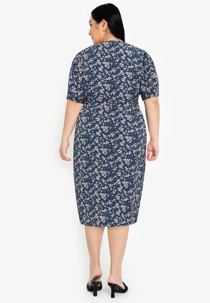 Divina Plus Size Square Neck Puff Sleeve Dress