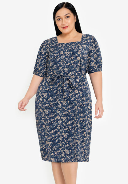 Divina Plus Size Square Neck Puff Sleeve Dress