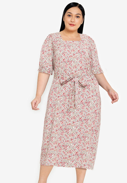 Divina Plus Size Square Neck Puff Sleeve Dress