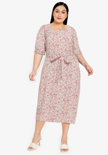 Divina Plus Size Square Neck Puff Sleeve Dress