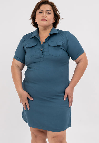 Divina Plus Size Collared Button Down Dress with Belt