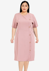 Plus Size Round Neck Side Button Dress