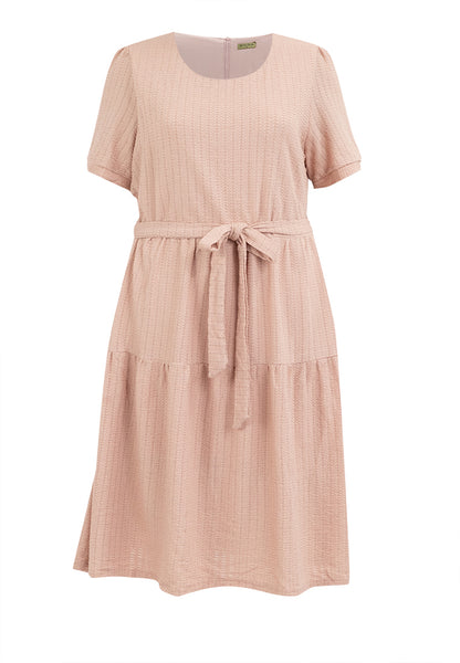 Divina Plus Size Back Zipper Waffle Tiered Tie Waist Dress
