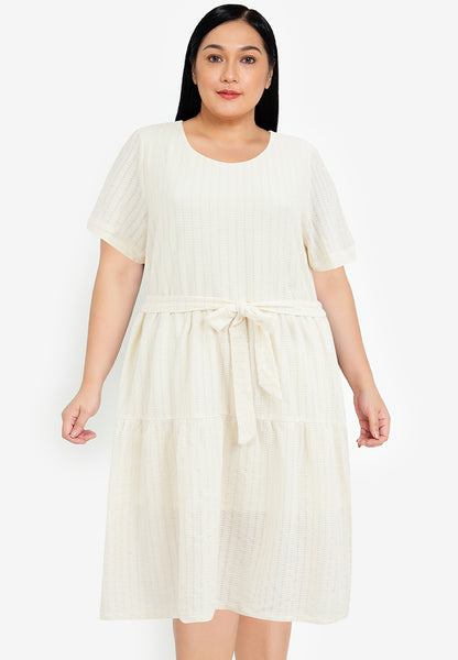 Divina Plus Size Back Zipper Waffle Tiered Tie Waist Dress