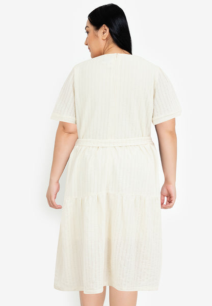 Divina Plus Size Back Zipper Waffle Tiered Tie Waist Dress
