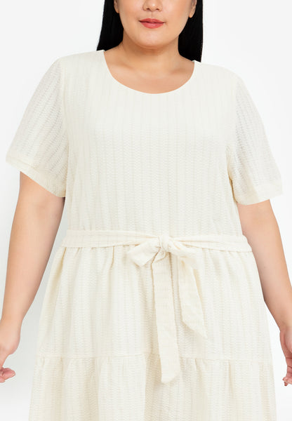 Divina Plus Size Back Zipper Waffle Tiered Tie Waist Dress