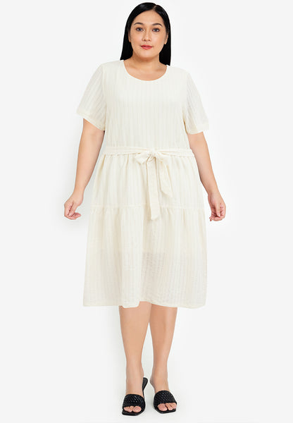 Divina Plus Size Back Zipper Waffle Tiered Tie Waist Dress