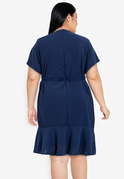 Divina Plus Size V Detail Flounce Hem Shift Dress Korean Style