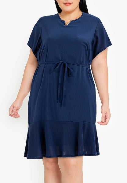 Divina Plus Size V Detail Flounce Hem Shift Dress Korean Style