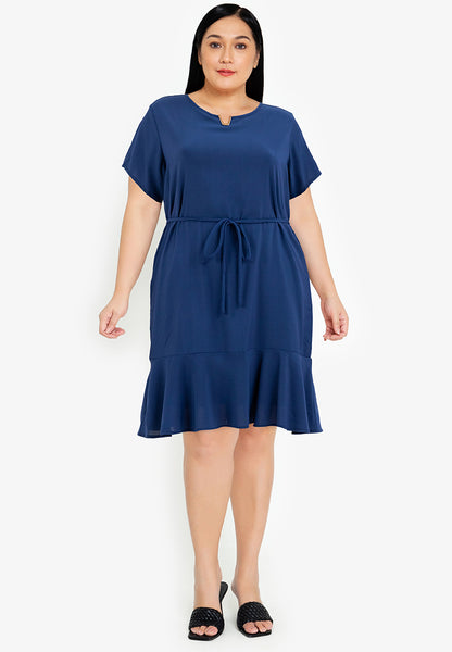 Divina Plus Size V Detail Flounce Hem Shift Dress Korean Style