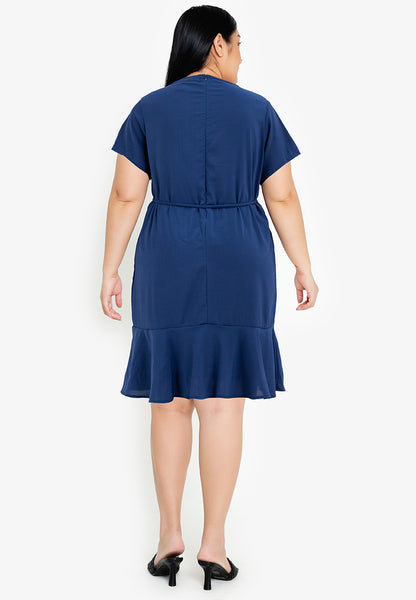 Divina Plus Size V Detail Flounce Hem Shift Dress Korean Style