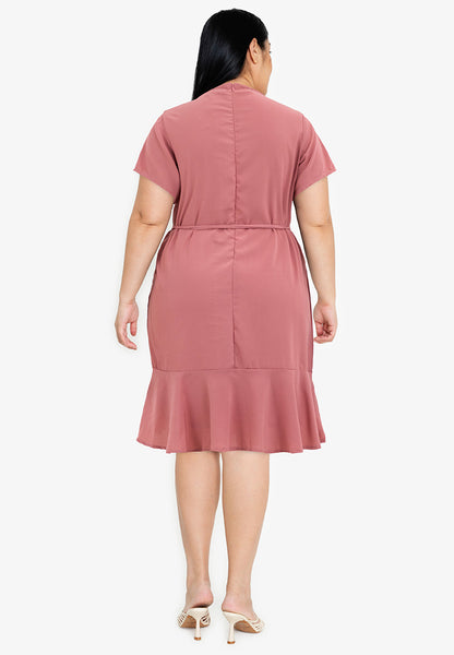 Divina Plus Size V Detail Flounce Hem Shift Dress Korean Style