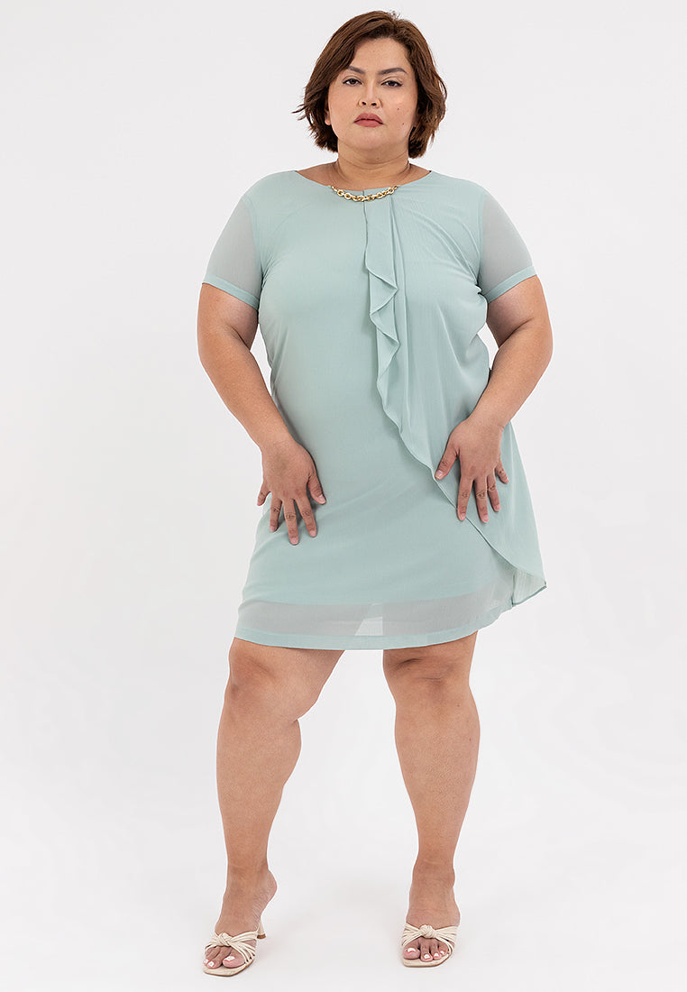 Divina Plus Size Overlap Shift Dress with Detachable Necklace