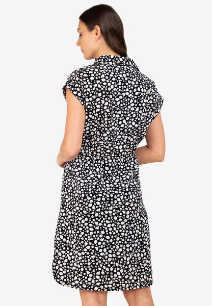 Printed Collar Draw String Midi Dress