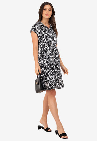 Printed Collar Draw String Midi Dress