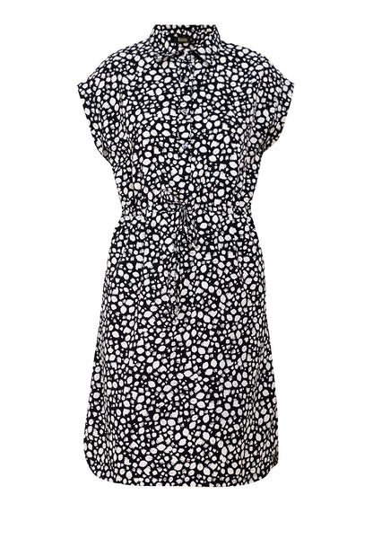 Printed Collar Draw String Midi Dress