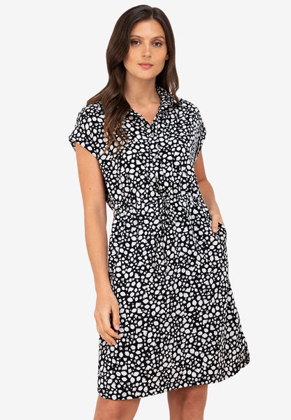 Printed Collar Draw String Midi Dress