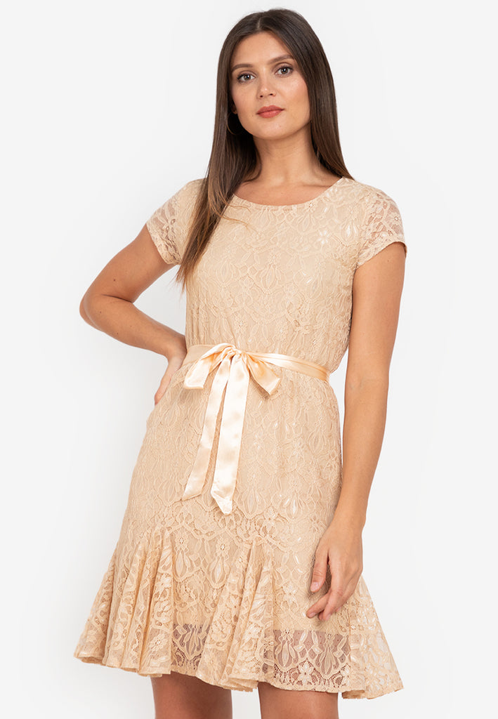 Krizia Lace Shift Dress with Pleated Hem Krizia Shop Krizia Lace Shift Dress with Pleated Hem Krizia Shop