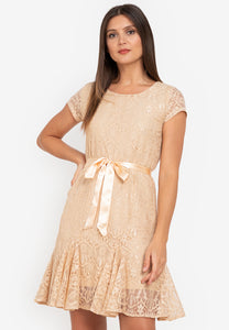 Krizia Lace Shift Dress with Pleated Hem