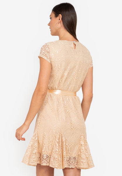 Krizia Lace Shift Dress with Pleated Hem